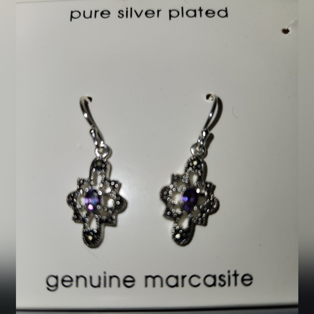 Silver plated earrings genuine marcasite